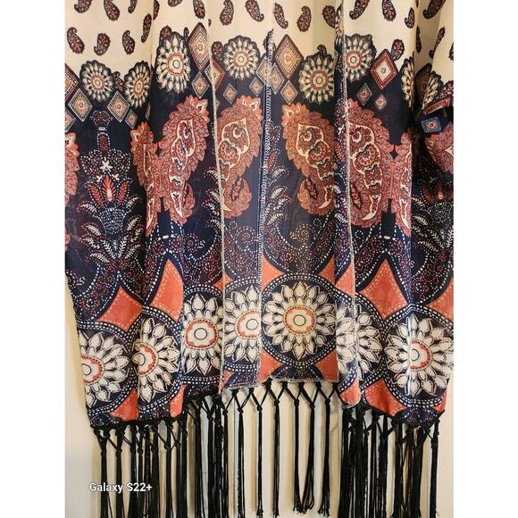 C25 Rue21 Butterfly paisley fringed Orange And Blue kimono - Picture 6 of 10